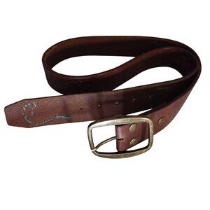 BedStu Eclipse Western Brown Leather Belt Floral Cutouts & Brass Buckle Unisex L